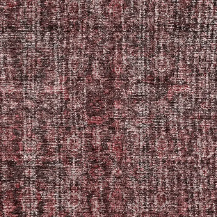 9' X 12' Pink And Brick Red Damask Washable Indoor Outdoor Area Rug