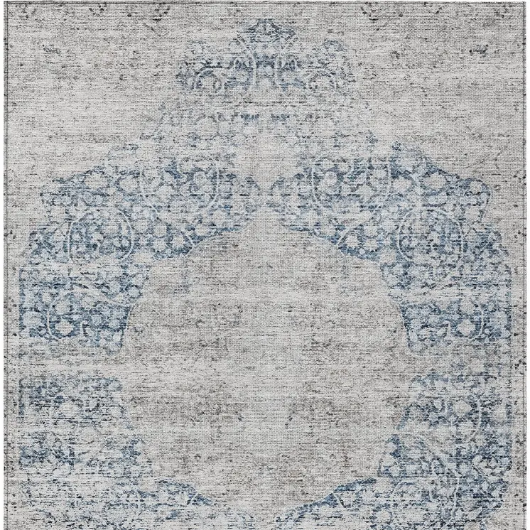 3' X 5' Blue And Ivory Oriental Washable Indoor Outdoor Area Rug