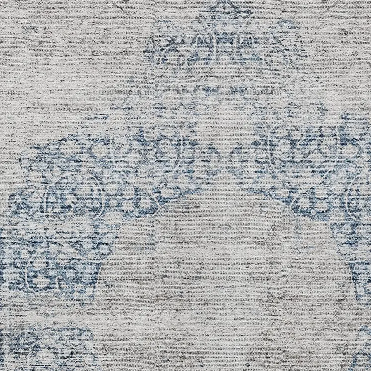 3' X 5' Blue And Ivory Oriental Washable Indoor Outdoor Area Rug