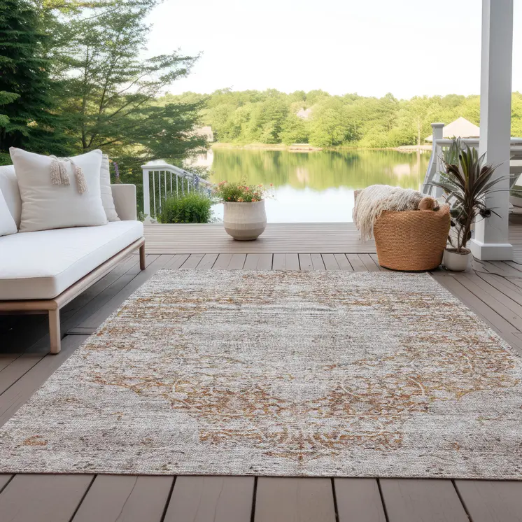 3' X 5' Copper And Beige Oriental Washable Indoor Outdoor Area Rug