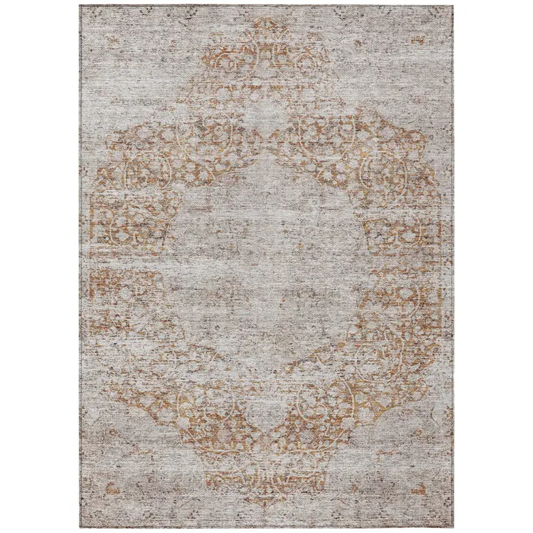 3' X 5' Copper And Beige Oriental Washable Indoor Outdoor Area Rug