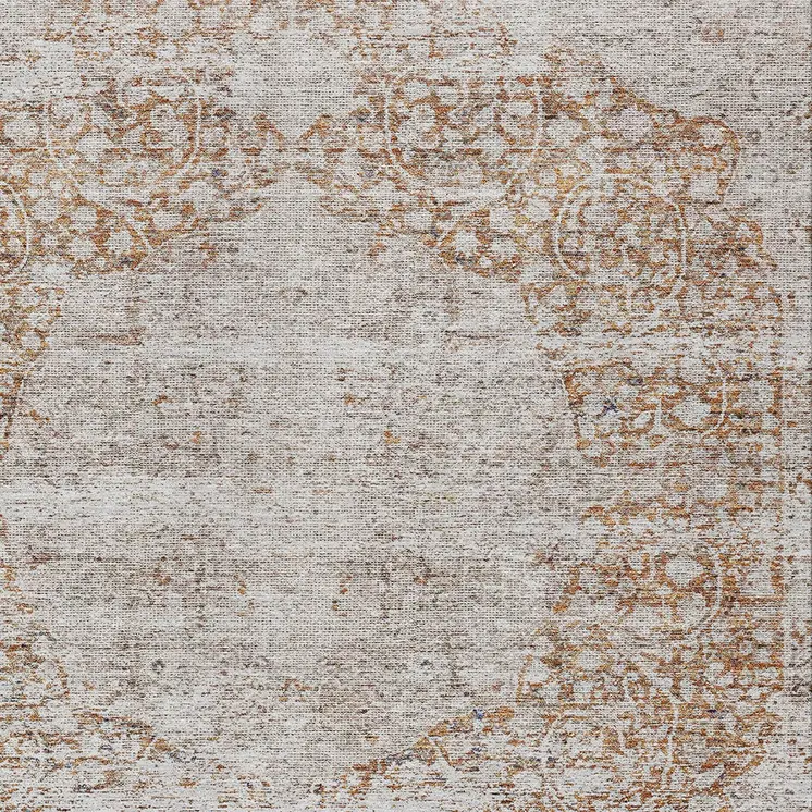 3' X 5' Copper And Beige Oriental Washable Indoor Outdoor Area Rug