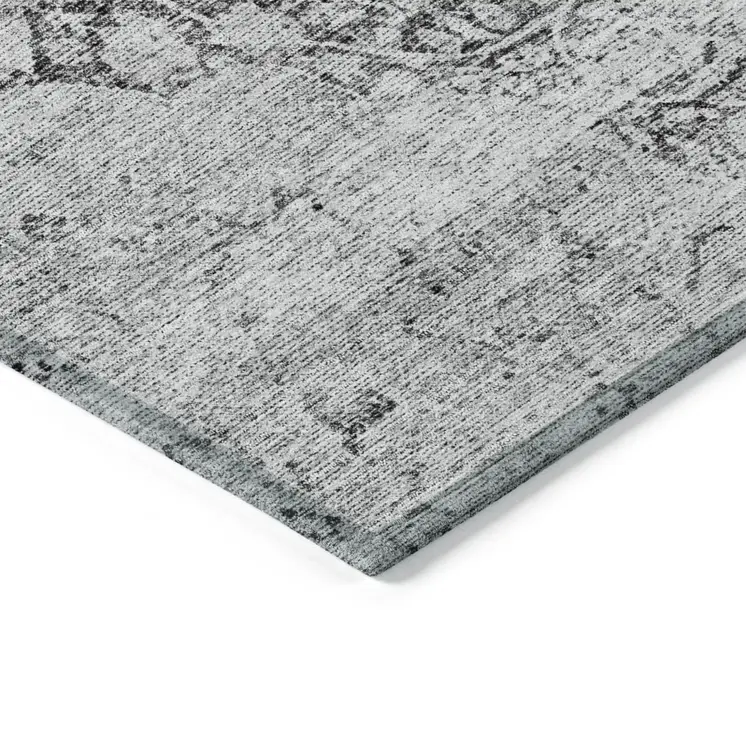 5' X 8' Gray And Ivory Oriental Washable Indoor Outdoor Area Rug