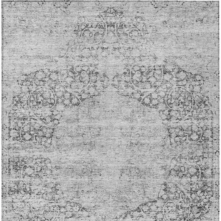 9' X 12' Gray And Ivory Oriental Washable Indoor Outdoor Area Rug