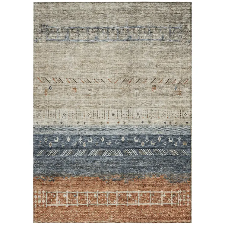 3' X 5' Brown Blue And Beige Southwestern Washable Indoor Outdoor Area Rug