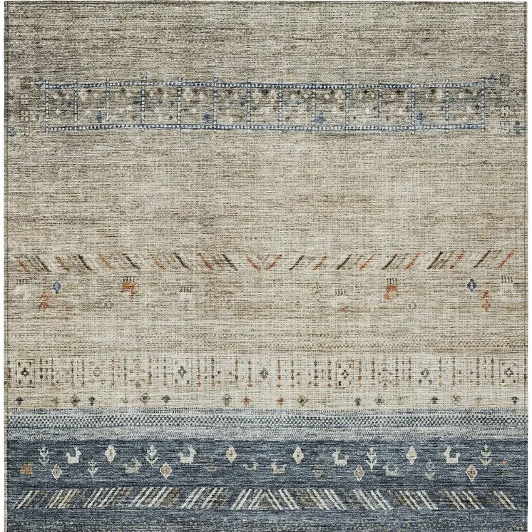 5' X 8' Brown Blue And Beige Southwestern Washable Indoor Outdoor Area Rug