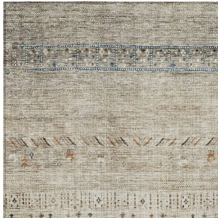 8' X 10' Brown Blue And Beige Southwestern Washable Indoor Outdoor Area Rug