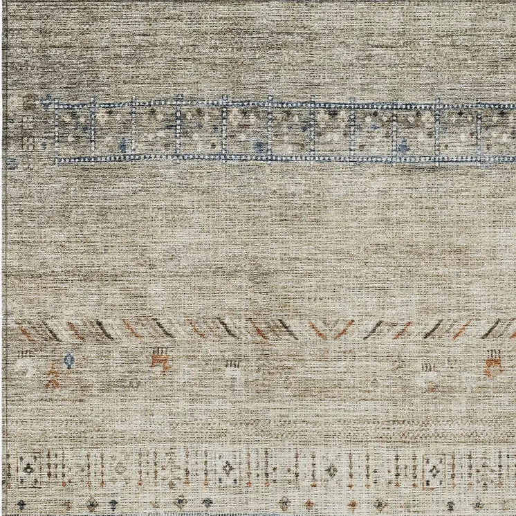 9' X 12' Brown Blue And Beige Southwestern Washable Indoor Outdoor Area Rug