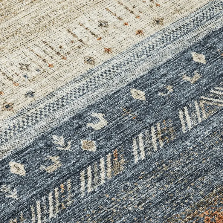 9' X 12' Brown Blue And Beige Southwestern Washable Indoor Outdoor Area Rug