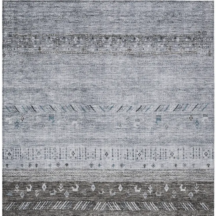 8' X 10' Blue Gray And Charcoal Southwestern Washable Indoor Outdoor Area Rug