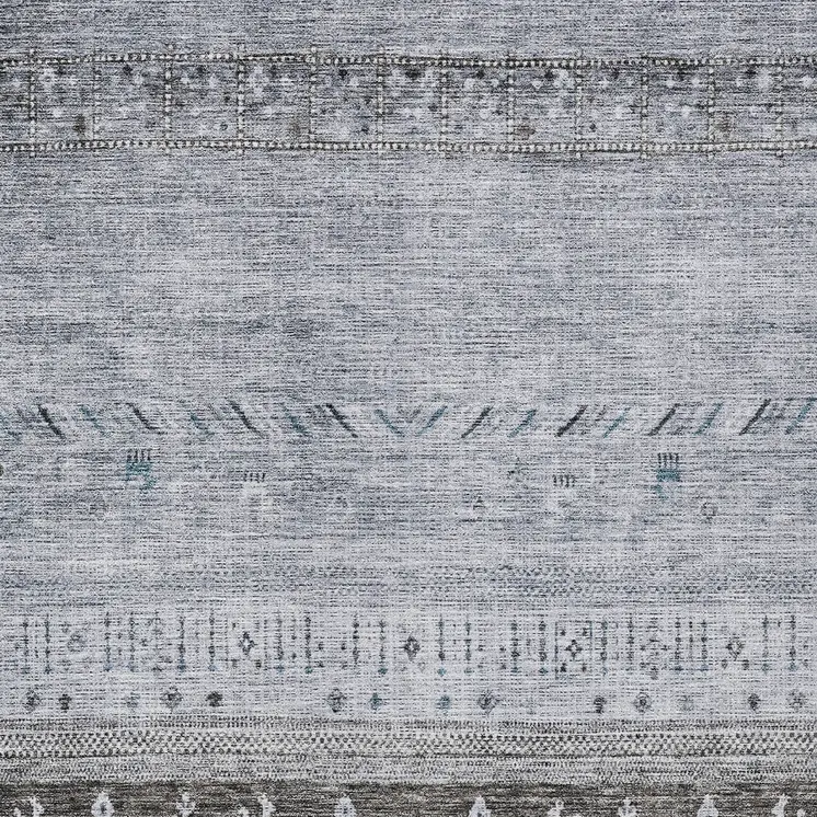 8' X 10' Blue Gray And Charcoal Southwestern Washable Indoor Outdoor Area Rug