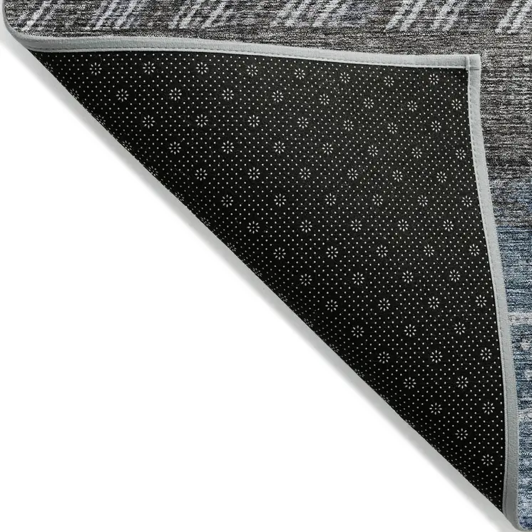 9' X 12' Blue Gray And Charcoal Southwestern Washable Indoor Outdoor Area Rug