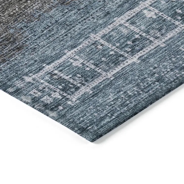 9' X 12' Blue Gray And Charcoal Southwestern Washable Indoor Outdoor Area Rug