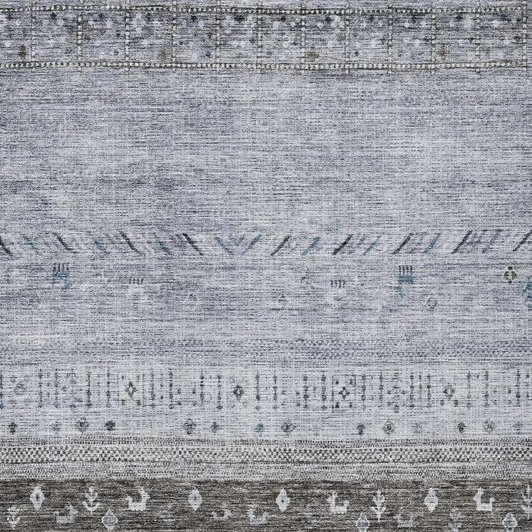9' X 12' Blue Gray And Charcoal Southwestern Washable Indoor Outdoor Area Rug