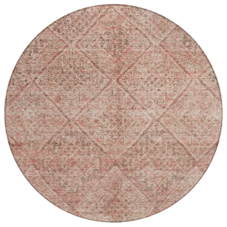8' Pink And Brown Round Moroccan Washable Indoor Outdoor Area Rug