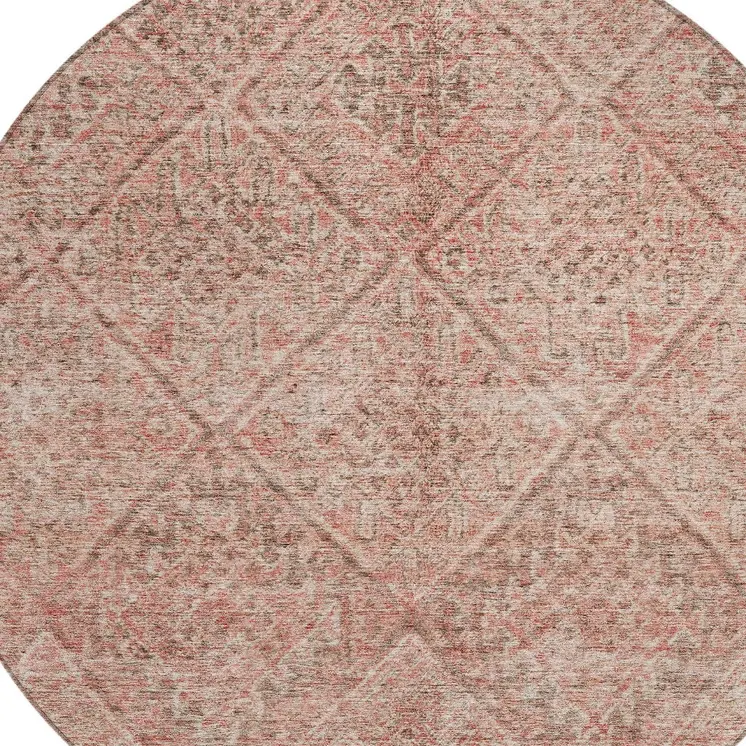 8' Pink And Brown Round Moroccan Washable Indoor Outdoor Area Rug