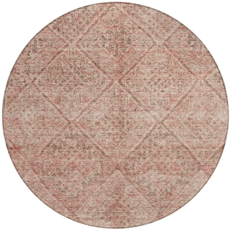 8' Pink And Brown Round Moroccan Washable Indoor Outdoor Area Rug