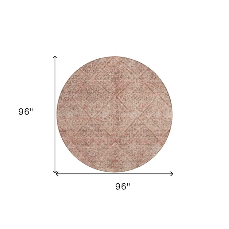 8' Pink And Brown Round Moroccan Washable Indoor Outdoor Area Rug