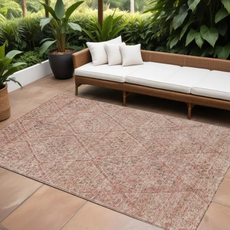 8' X 10' Pink And Brown Moroccan Washable Indoor Outdoor Area Rug