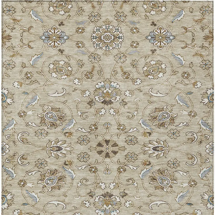 3' X 5' Beige Blue And Brown Moroccan Washable Indoor Outdoor Area Rug