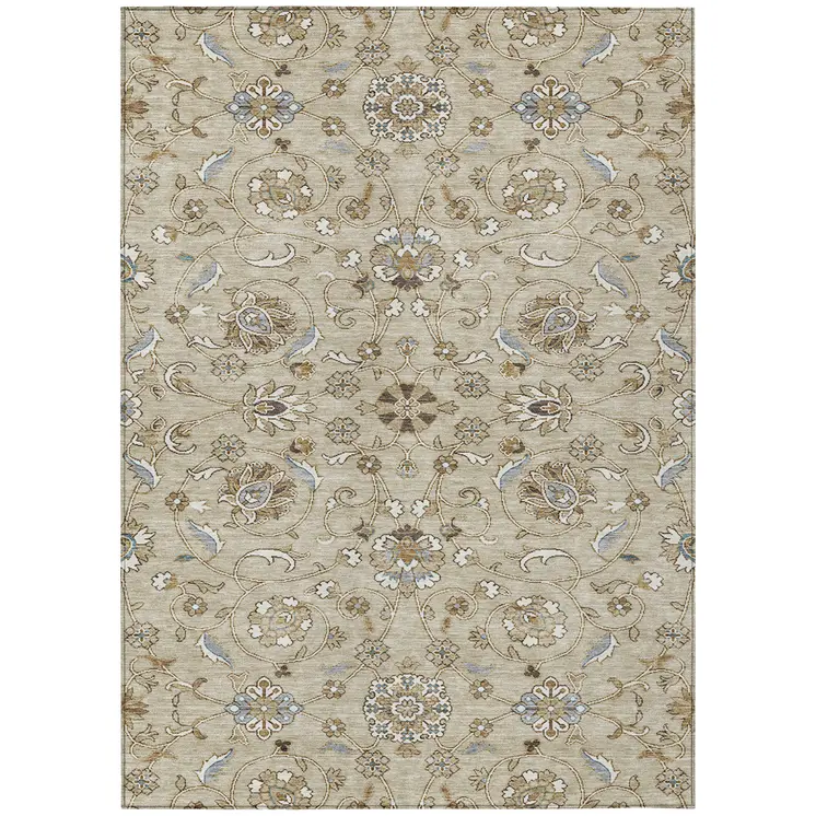 3' X 5' Beige Blue And Brown Moroccan Washable Indoor Outdoor Area Rug