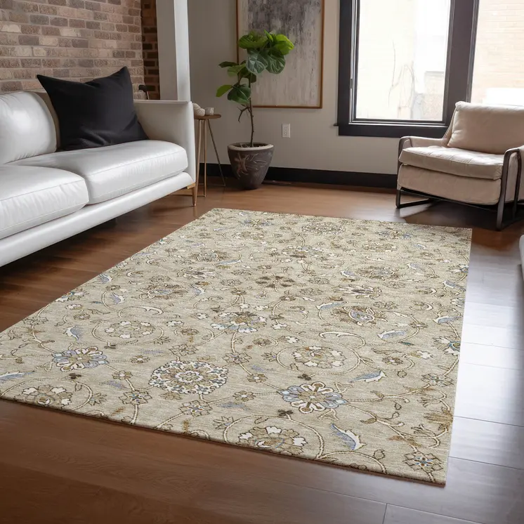 3' X 5' Beige Blue And Brown Moroccan Washable Indoor Outdoor Area Rug