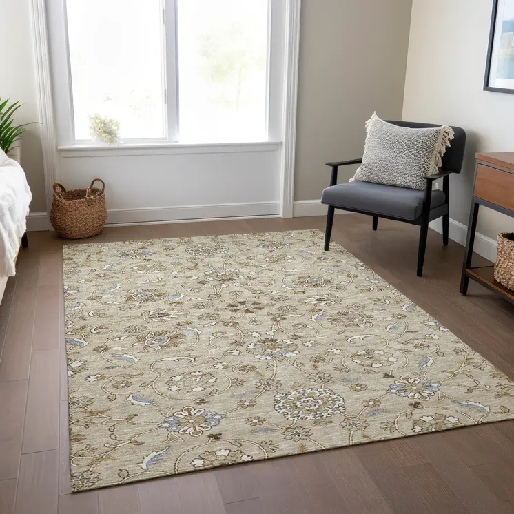3' X 5' Beige Blue And Brown Moroccan Washable Indoor Outdoor Area Rug