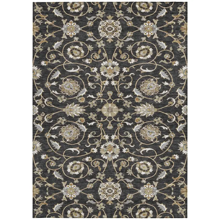 3' X 5' Black Brown And Ivory Moroccan Washable Indoor Outdoor Area Rug