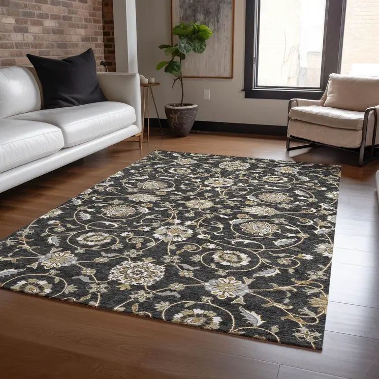 3' X 5' Black Brown And Ivory Moroccan Washable Indoor Outdoor Area Rug