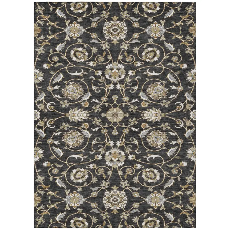 10' X 14' Black Brown And Ivory Moroccan Washable Indoor Outdoor Area Rug