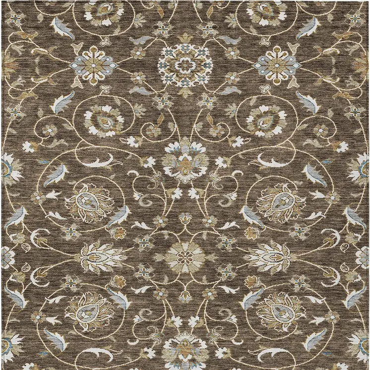 3' X 5' Chocolate Ivory And Gray Moroccan Washable Indoor Outdoor Area Rug