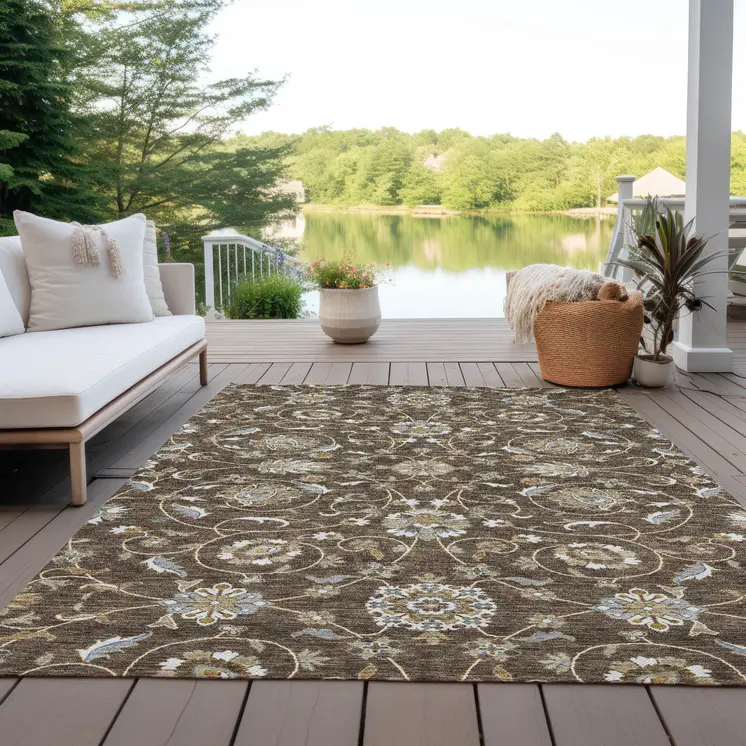 3' X 5' Chocolate Ivory And Gray Moroccan Washable Indoor Outdoor Area Rug