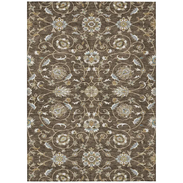 3' X 5' Chocolate Ivory And Gray Moroccan Washable Indoor Outdoor Area Rug
