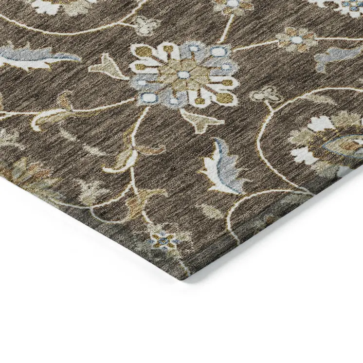 3' X 5' Chocolate Ivory And Gray Moroccan Washable Indoor Outdoor Area Rug
