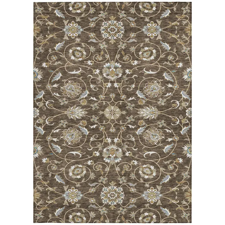 9' X 12' Chocolate Ivory And Gray Moroccan Washable Indoor Outdoor Area Rug