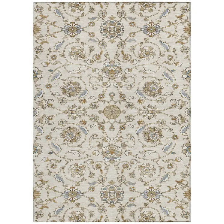 3' X 5' Ivory Brown And Gray Moroccan Washable Indoor Outdoor Area Rug