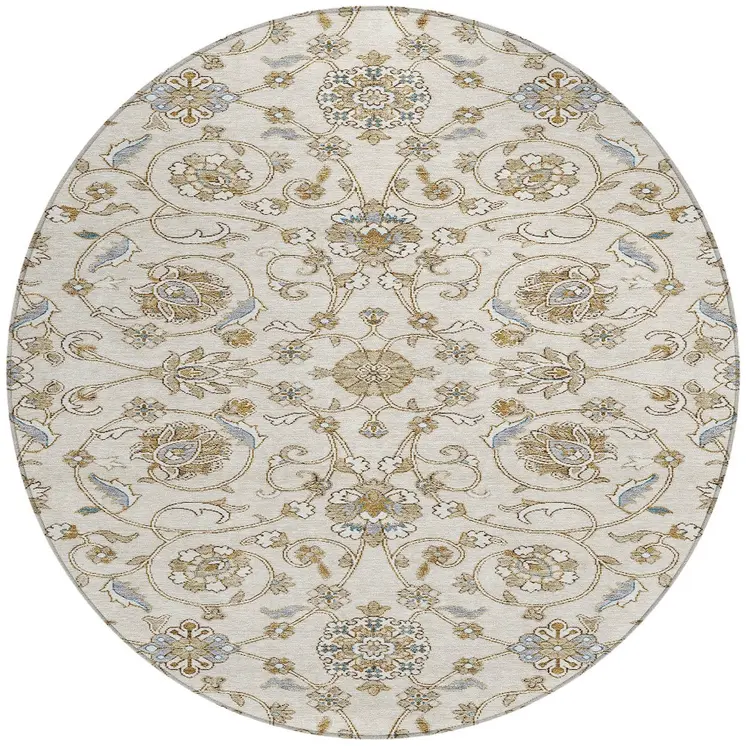 8' Ivory Brown And Gray Round Moroccan Washable Indoor Outdoor Area Rug