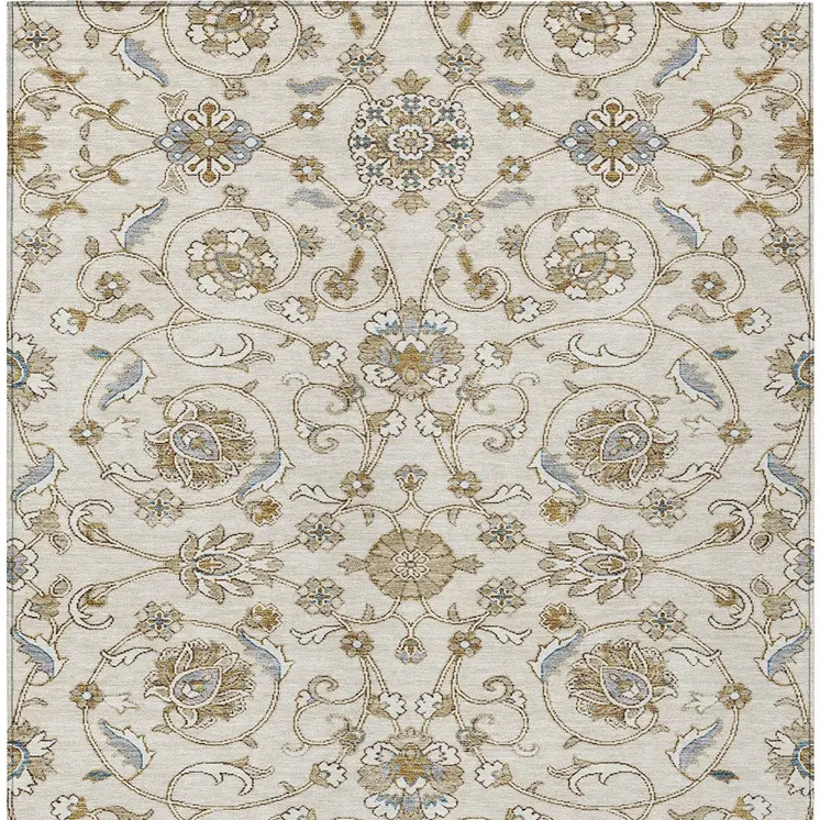 8' X 10' Ivory Brown And Gray Moroccan Washable Indoor Outdoor Area Rug