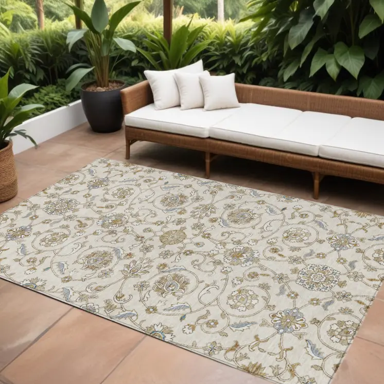 8' X 10' Ivory Brown And Gray Moroccan Washable Indoor Outdoor Area Rug