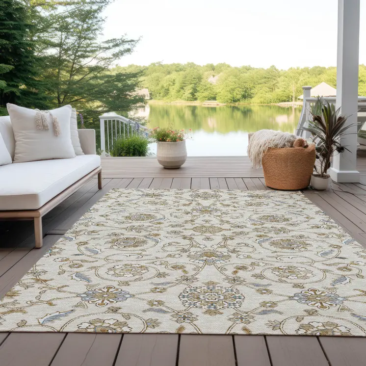 8' X 10' Ivory Brown And Gray Moroccan Washable Indoor Outdoor Area Rug