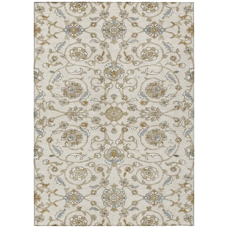 8' X 10' Ivory Brown And Gray Moroccan Washable Indoor Outdoor Area Rug