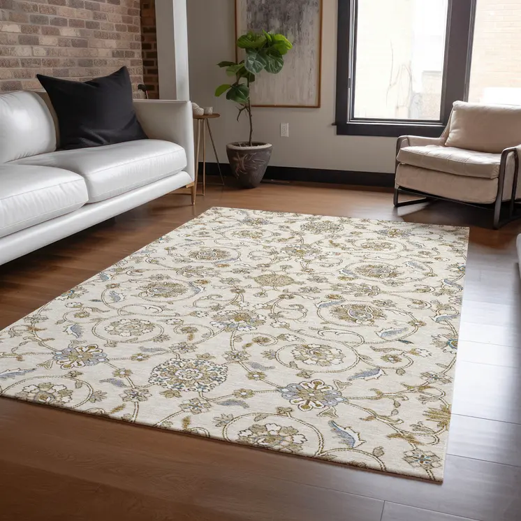 8' X 10' Ivory Brown And Gray Moroccan Washable Indoor Outdoor Area Rug