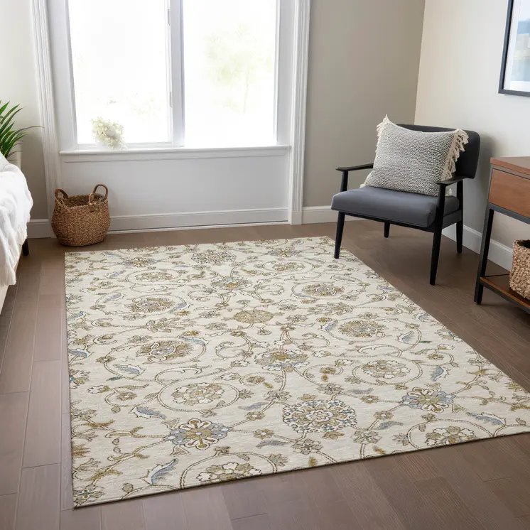 8' X 10' Ivory Brown And Gray Moroccan Washable Indoor Outdoor Area Rug