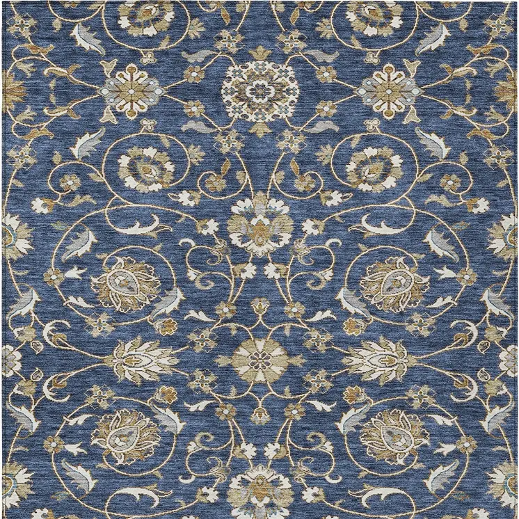 3' X 5' Navy Blue Brown And Ivory Moroccan Washable Indoor Outdoor Area Rug