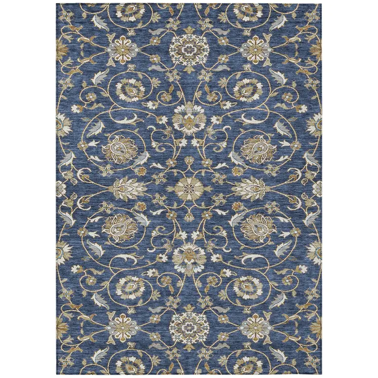 3' X 5' Navy Blue Brown And Ivory Moroccan Washable Indoor Outdoor Area Rug