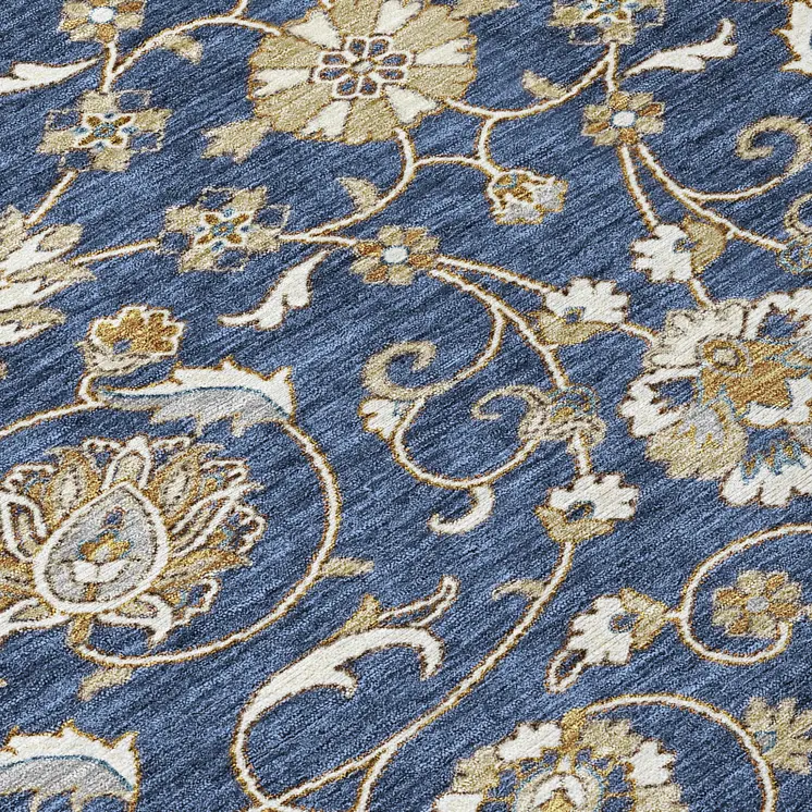 3' X 5' Navy Blue Brown And Ivory Moroccan Washable Indoor Outdoor Area Rug