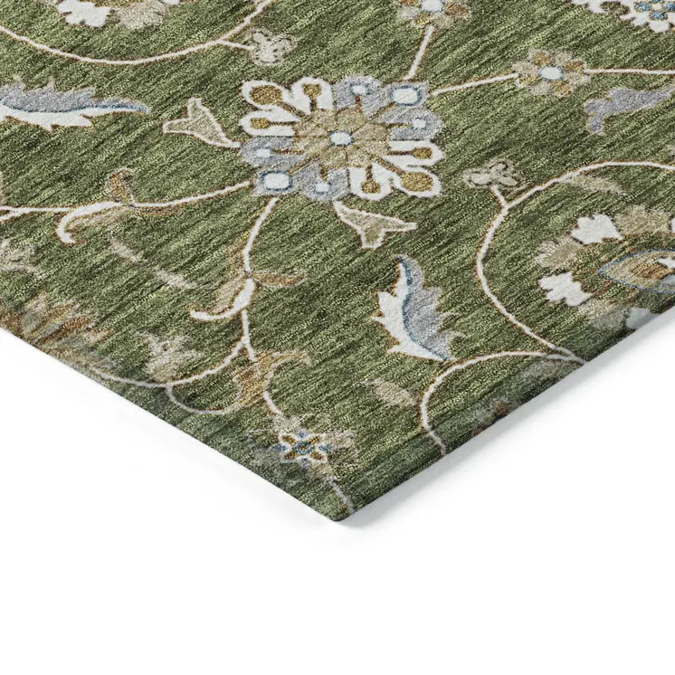 9' X 12' Olive Green Brown And Ivory Moroccan Washable Indoor Outdoor Area Rug