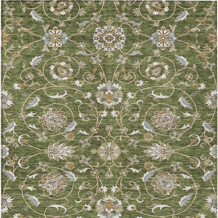 10' X 14' Olive Green Brown And Ivory Moroccan Washable Indoor Outdoor Area Rug