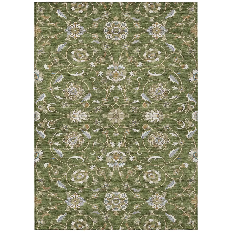10' X 14' Olive Green Brown And Ivory Moroccan Washable Indoor Outdoor Area Rug