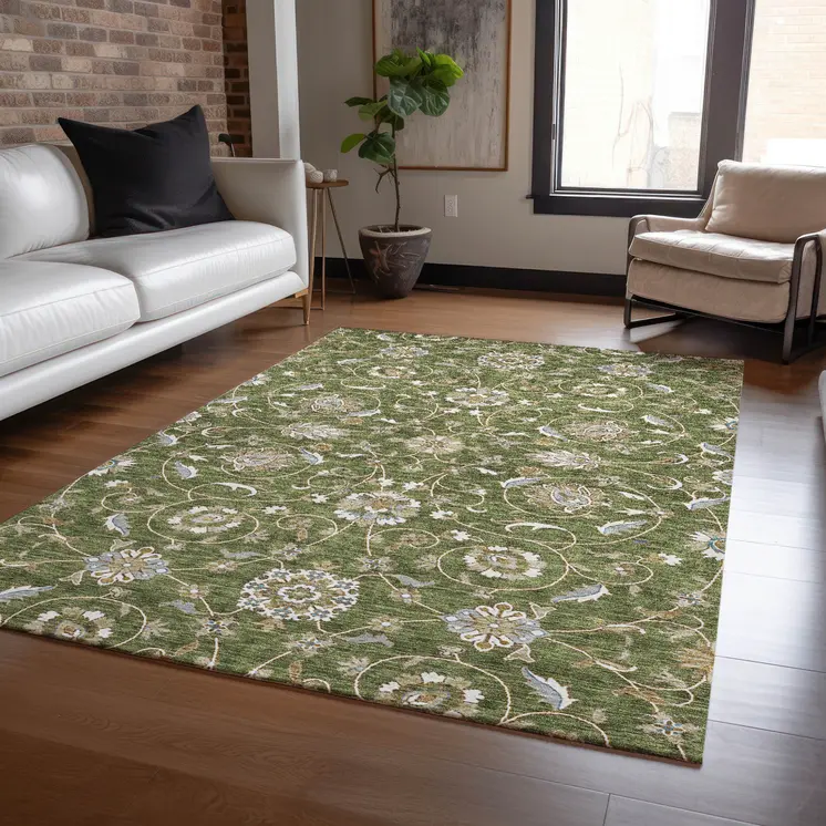 10' X 14' Olive Green Brown And Ivory Moroccan Washable Indoor Outdoor Area Rug